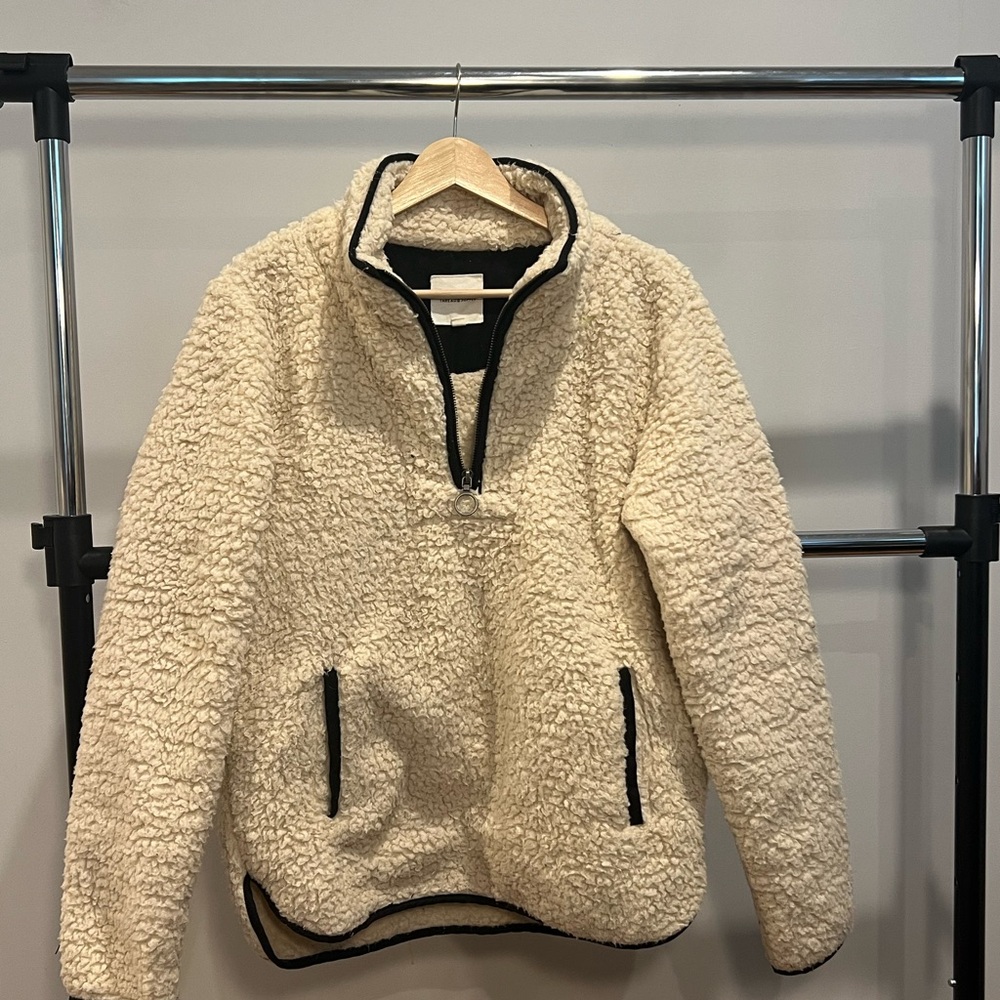 Thread & Supply Cream Sherpa Jacket with Black Accents